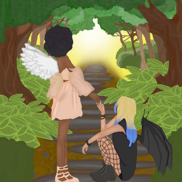 illustration of lesbian fairys in the woods