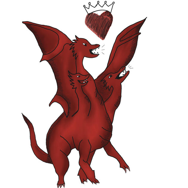 illustration of a 3 headed dragon